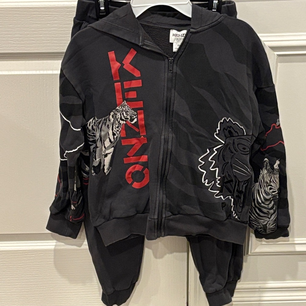 Kenzo Kids Black, Gray and Red Animal Print Hoodie Set